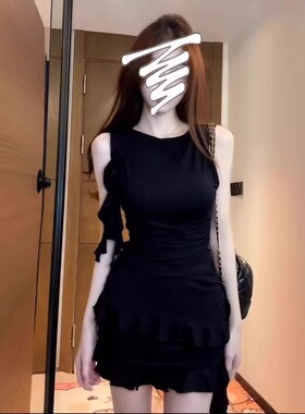 韩系纯欲风黑色紧身背心上衣包臀半身裙两件套装女夏季穿搭一整套