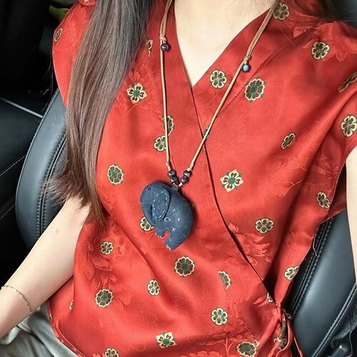 新中式红色提花衬衫女夏季
