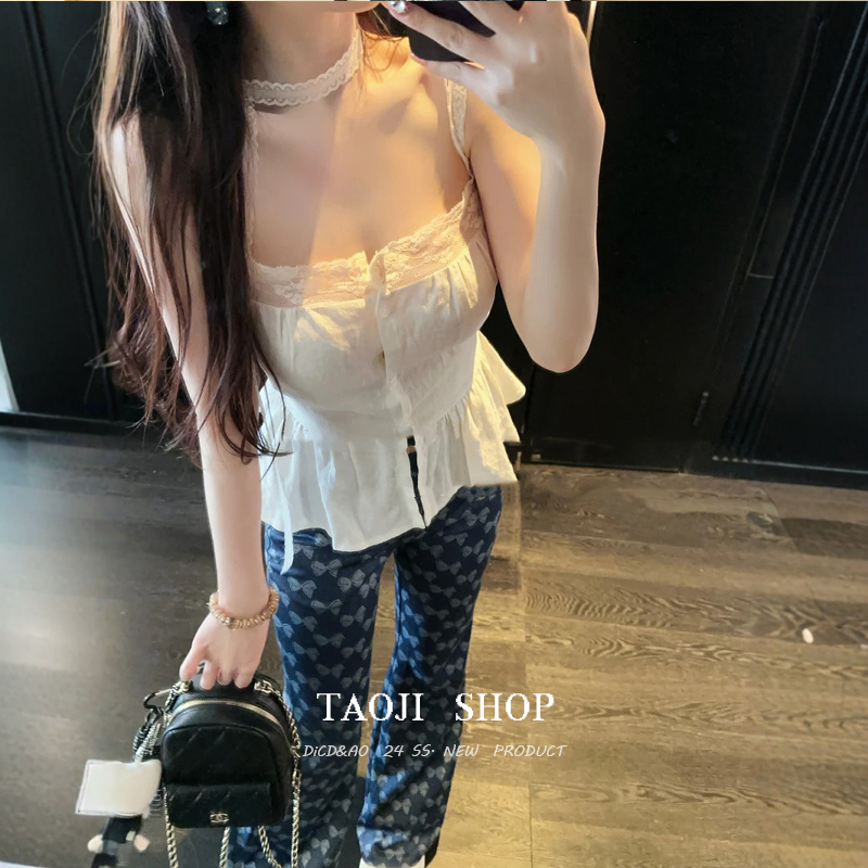 纯欲蕾丝拼接吊带背心女春