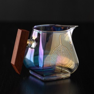茶水具 高级公道杯加厚耐热玻璃公杯分茶器家用办公木把泡茶杯日式