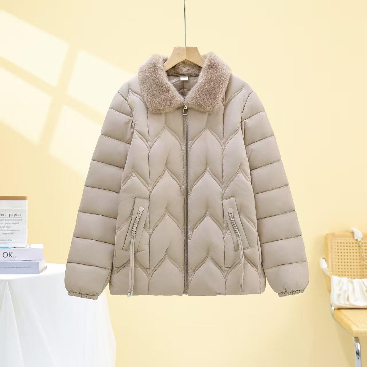 2025冬季欧美新款女式棉衣中长款大毛领加绒棉袄棉服棉袄外套