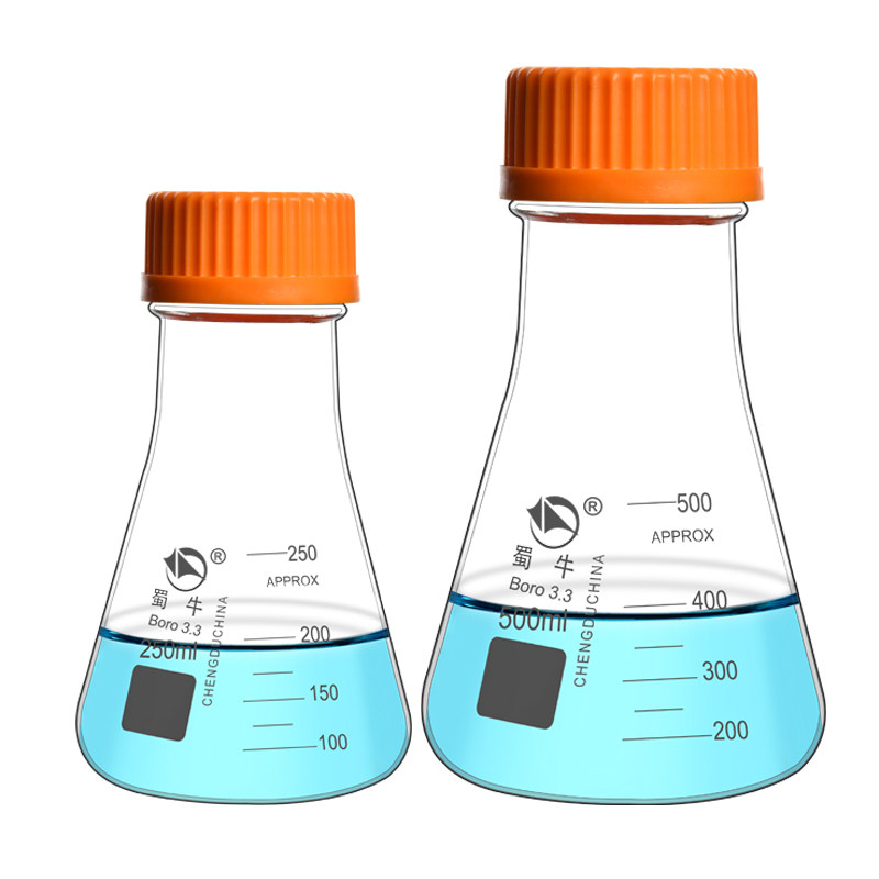 250ml 500ml 1000ml 蜀牛玻璃含盖三角烧杯 带盖刻度丝口锥形瓶 耐