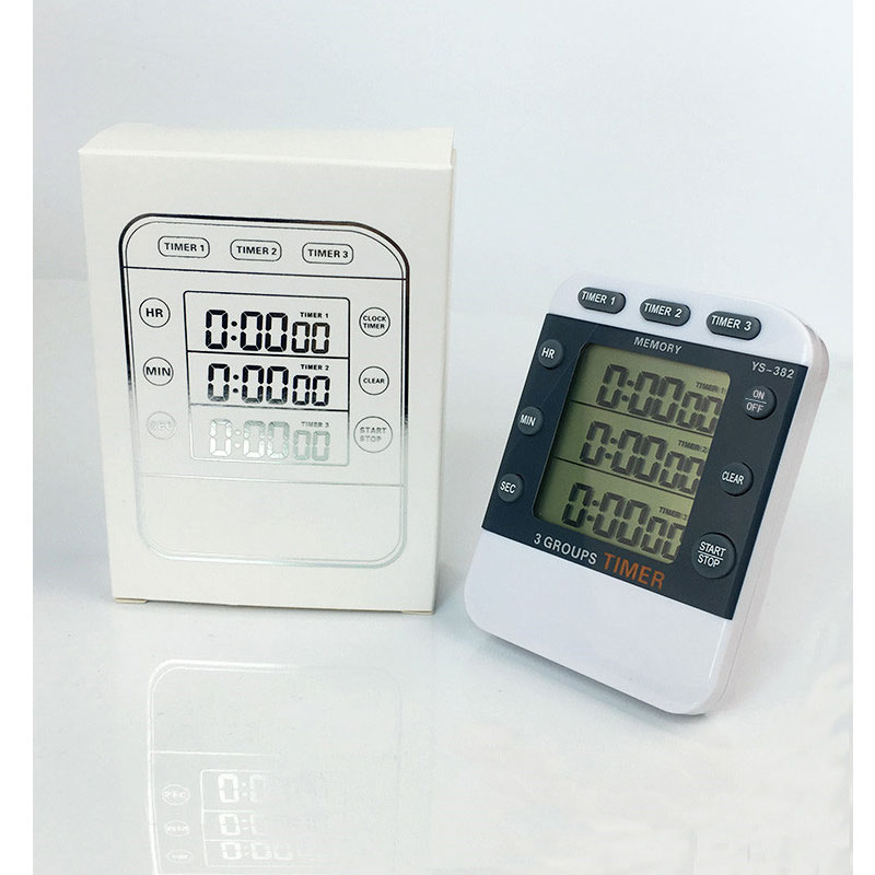 三通道定时器 三组正/三组倒计时YS-382 一组正/三组倒计 带秒表时钟 PS-382  家用厨房多功能计时器免费开票