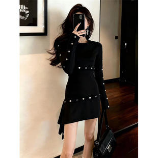黑色短款针织打底收腰气质连衣裙2026春季新款高级感短裙裙子女装