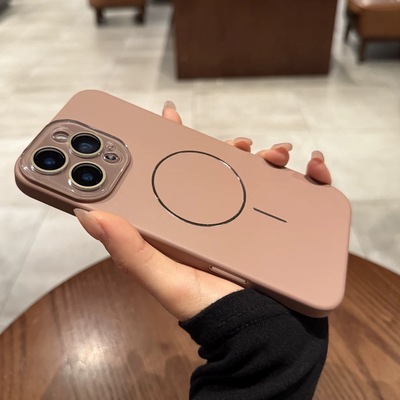 奶茶色自带镜头膜亮银细圈磁吸适用苹果17pro手机壳iphone16promax全包15pro肤感磨砂14plus高级13/12硬11新