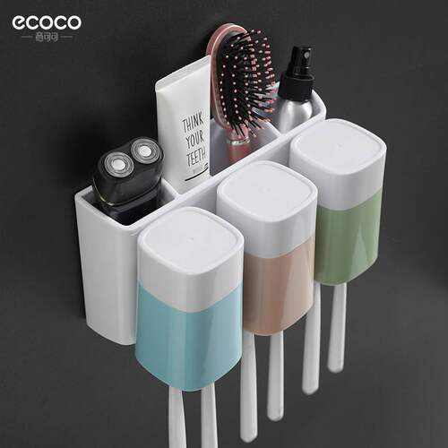 意可可ecoco 吸盘牙刷架套装卫生间吸壁式刷牙杯牙膏架创意三口之