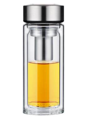 礼盒装便携带过滤网双层玻璃杯