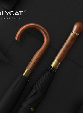 OLYCAT长木弯柄半自动复古长柄伞加固抗风商务男士雨伞定制logo伞