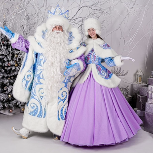蓝紫冰雪风圣诞演出服重工套装圣诞老人礼服商演派对舞台表演服
