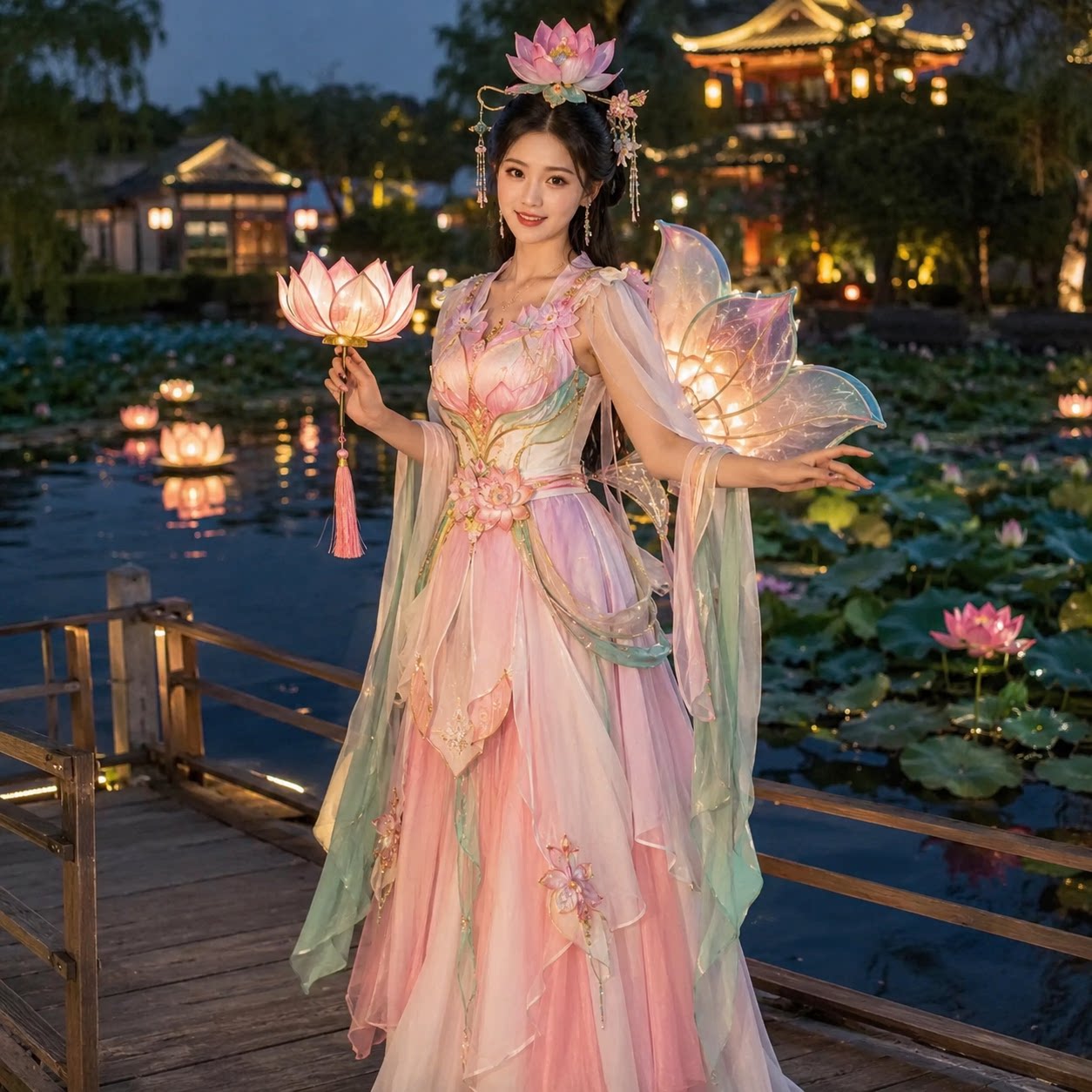 丽晨达羽湖心莲灯少女巡游服装图片