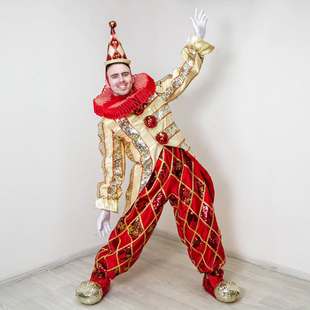 红白金华丽双人小丑演出服 舞台表演 / 主题派对装扮服 吸睛套装