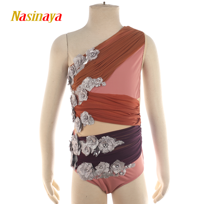 福诺定制空中瑜伽服钢管舞服表演裙子比赛考级连体拼色银花