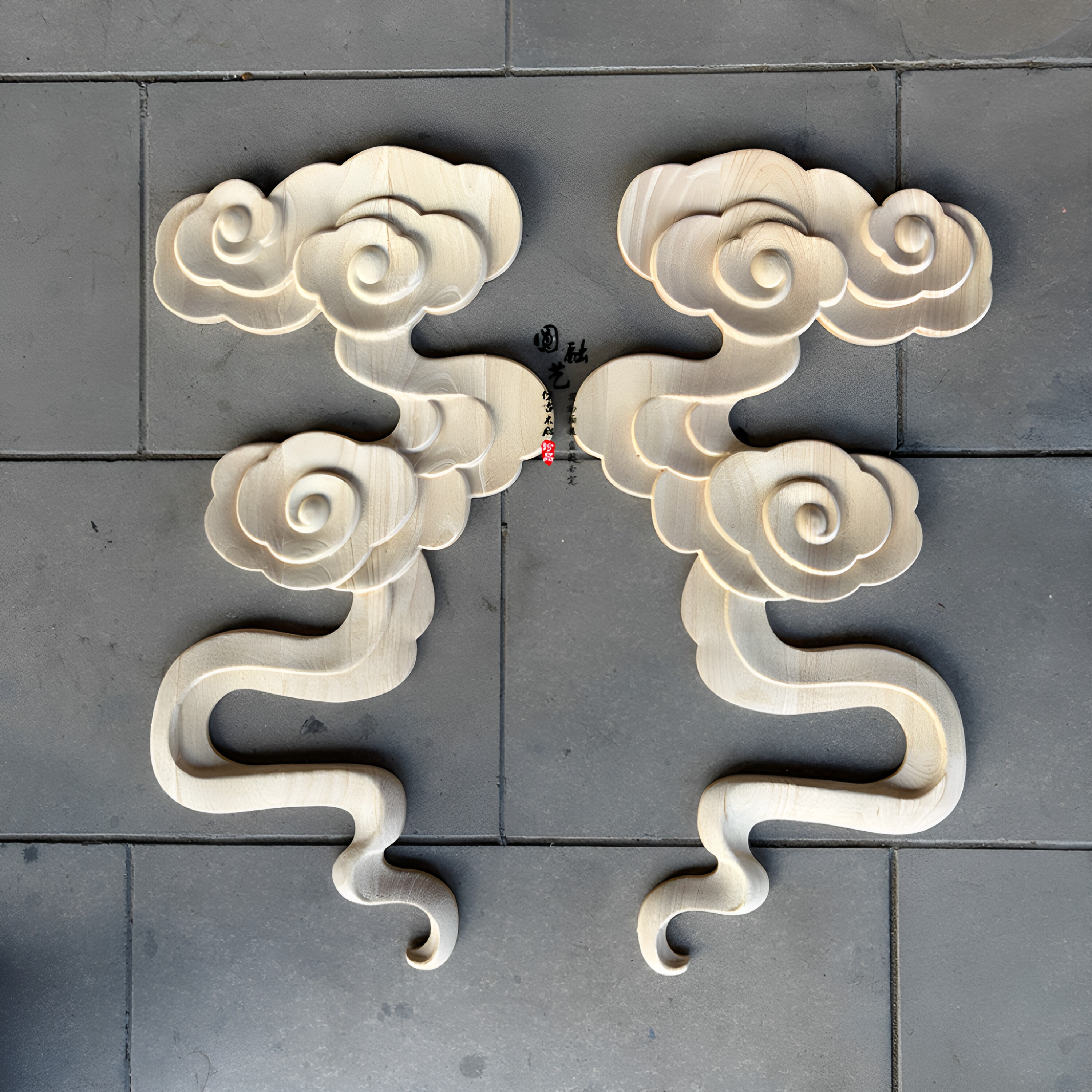东阳木雕祥云木雕花片中式云朵藏式浮雕背景墙吊顶装饰实木贴花片