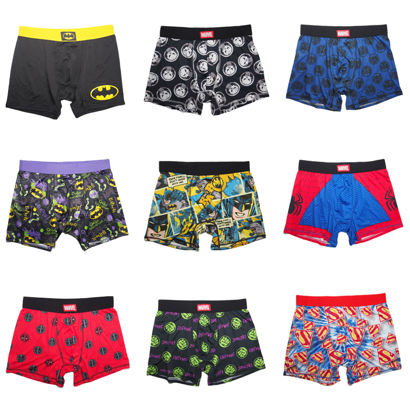 漫威DC蝙蝠侠超人蜘蛛侠卡通印花运动弹力速干舒适防磨平角内裤