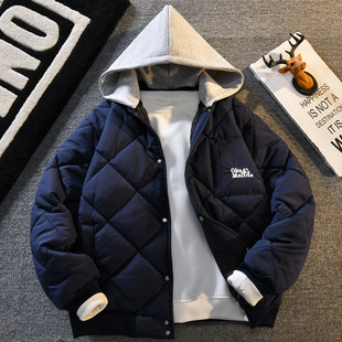 重磅菱格棉衣男款 潮牌可拆卸连帽棉服高街百搭情侣棒球服外套 冬季