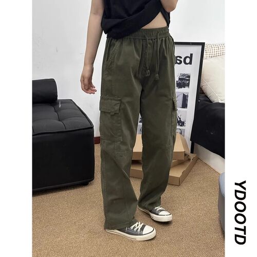 美式潮牌多口袋纯棉工装裤男女夏季新款大码休闲直筒宽松阔腿长裤