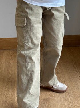 日系复古多口袋工装裤男女春秋季新款潮牌宽松直筒阔腿休闲长裤子