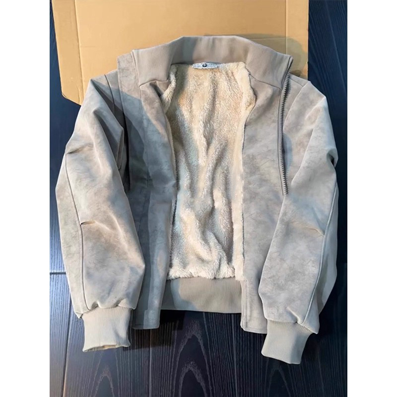 美式扎染pu皮衣棉服男款冬季加绒加厚保暖棉衣立领痞帅机车服外套