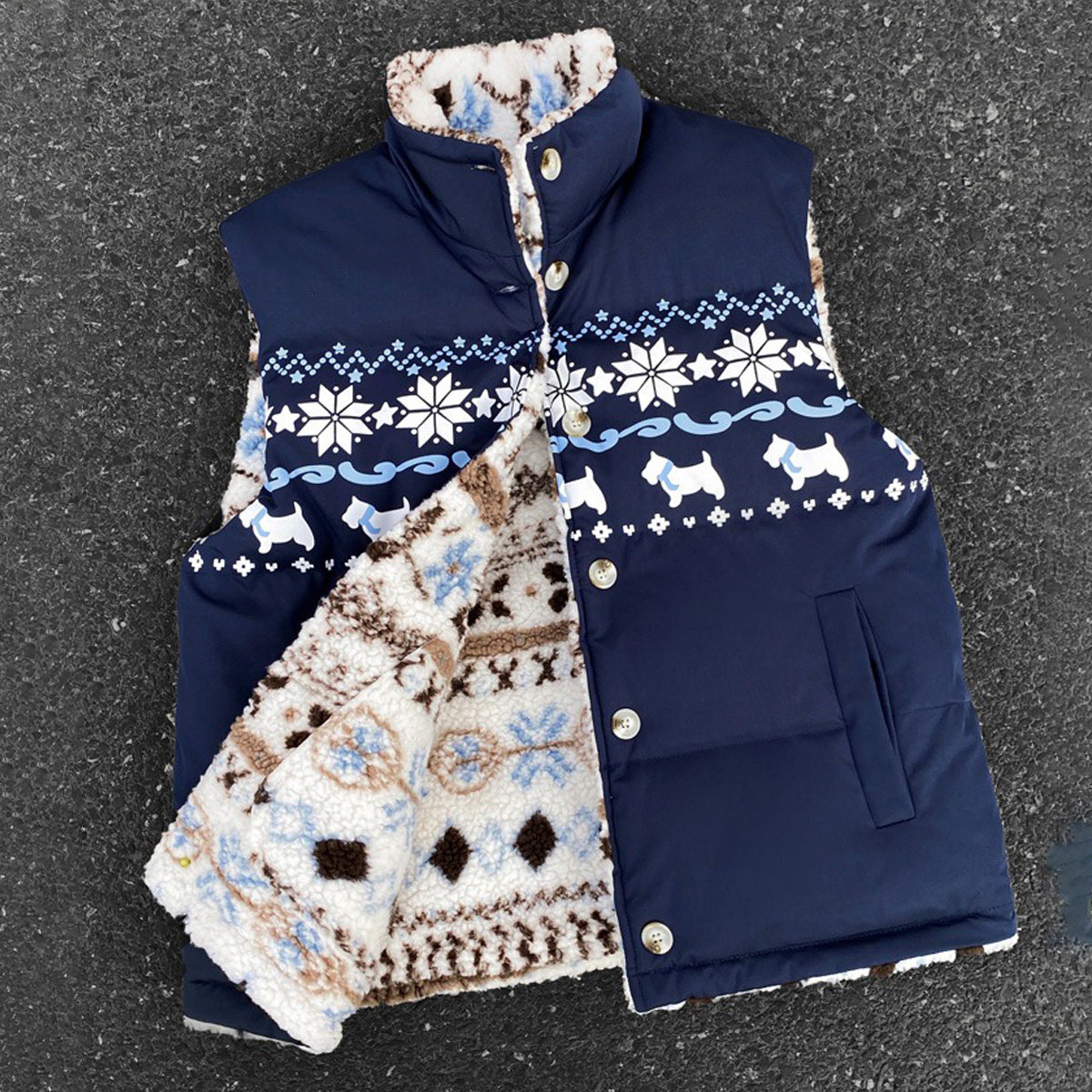 美式复古费尔岛羊羔绒马甲男女双面穿百搭宽松加厚棉服马夹外套冬,男装,棉衣,淘宝优惠券,粉丝福利购,淘宝优惠卷