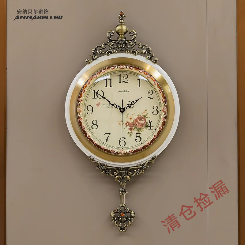 实木欧式挂钟客厅钟表复古艺术挂表田园静音时钟创意壁豪华摇摆钟