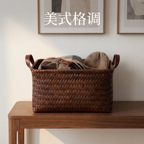 美式高级收纳筐脏衣服篮仿藤编