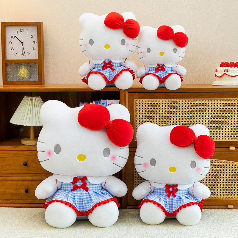 可爱格子裙蝴蝶结凯帝猫公仔哈喽kt猫玩偶抱枕摆件卧室女生日礼物