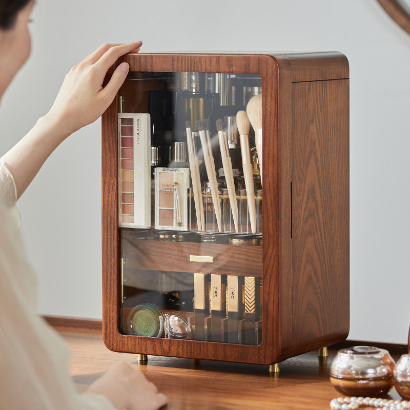 那澜多好小冰箱化妆品收纳盒桌面高级感木质大容量防尘首饰一体,收纳整理,桌面收纳盒,淘宝优惠券,粉丝福利购,淘宝优惠卷