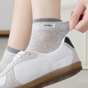 短袜子女夏季 纯棉布标慵懒风双层罗口透气网眼运动中筒miu风 薄款