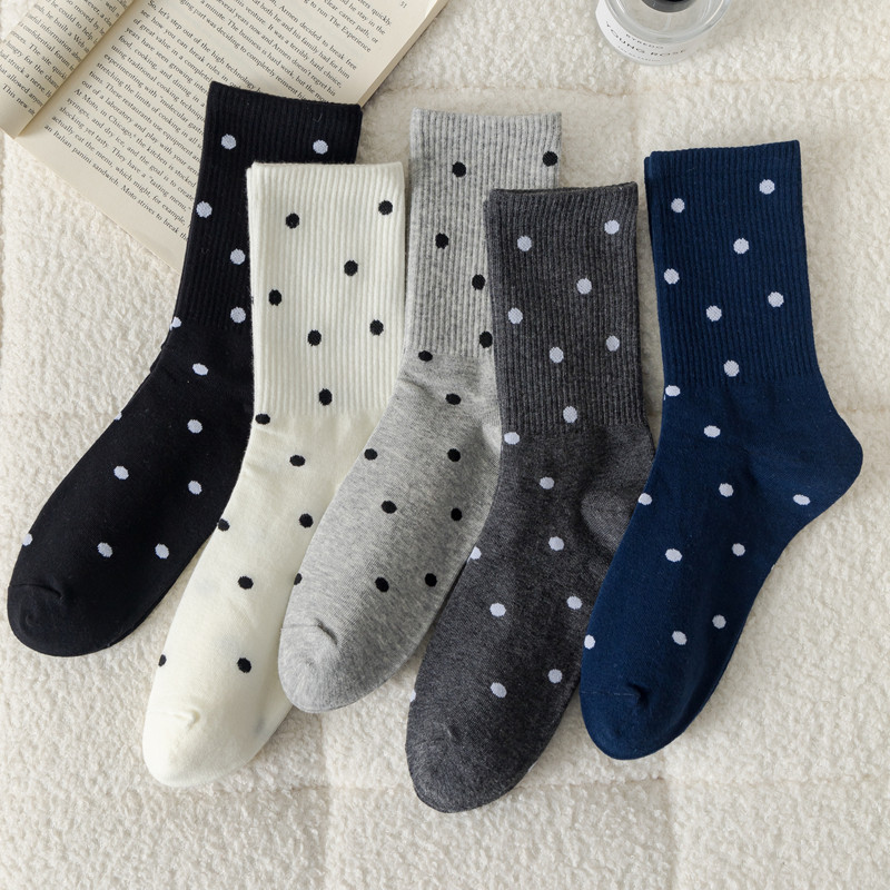 中筒袜子女春夏纯棉2024新款爆款堆堆袜ins潮波点长袜日系运动袜