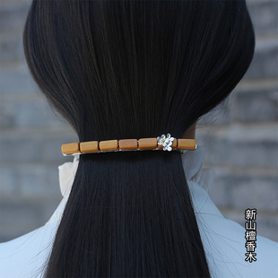 木发卡发夹发饰手工925银新中式简约木质弹簧一字夹马尾夹发量多