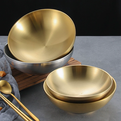 韩式不锈钢拉面碗双层冷面碗金色拌饭碗螺蛳粉碗大汤碗炸酱拌面碗