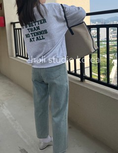 韩国代购东大门代购 over nice 新款女士牛仔裤直筒宽松长裤