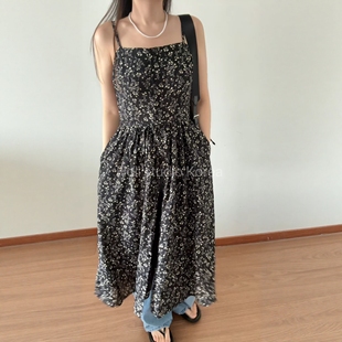 韩国代购 碎花吊带连衣裙时尚 东大门代购 夏季 百搭 新款 现