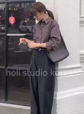 现～韩国代购东大门代购 vergamot 新款基础款纯色纯棉衬衫长袖