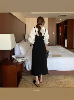 SALE 原265韩国代购bowtie新款黑色吊带连衣裙收腰高级ins风