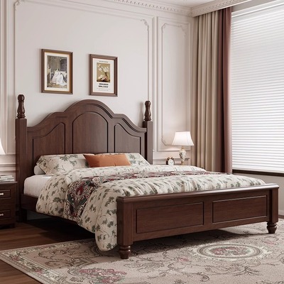 美式实木床1米8双人床1米5的床出租房用1米2单人床架家用卧室大床