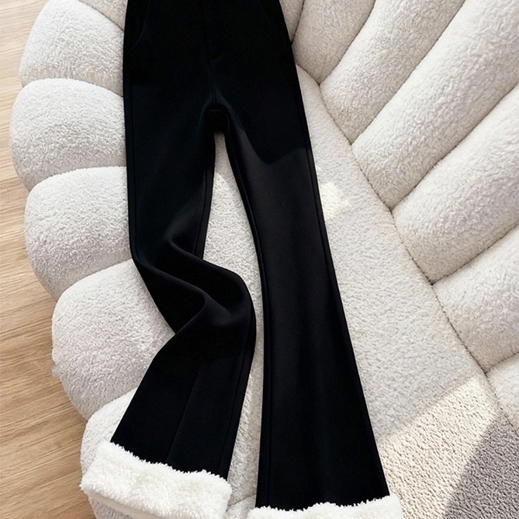 洋气时髦减龄百搭2025秋冬高腰显瘦休闲黑色加绒加厚微喇阔腿裤女