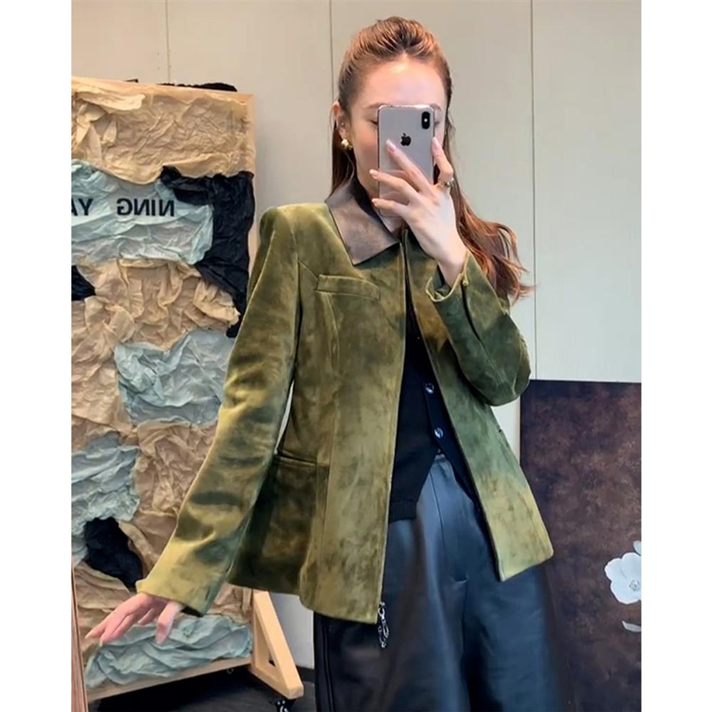 商场撤柜捡漏高级感超好看时尚洋气时髦小香风绿色麂皮外套女早秋