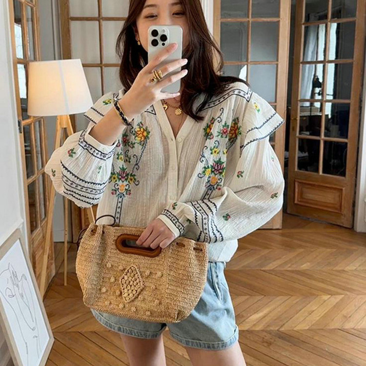 超好看独特漂亮白色印花亚麻衬衫设计感上衣小衫女装夏季2025新款