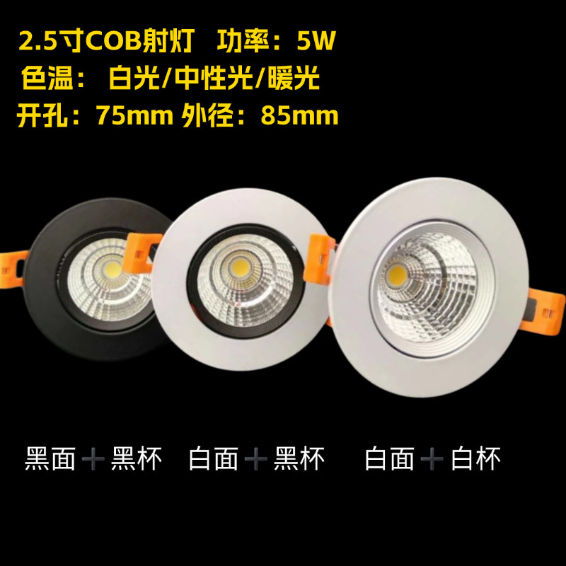 天花筒灯射灯家装电视墙吊顶2.5寸5W 7W灯饰 - 实物图