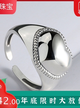 欧美风复古爱心纯银开口戒指新品