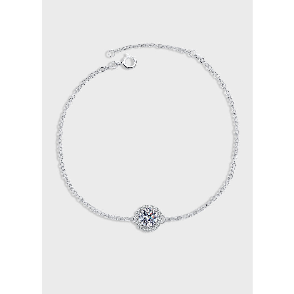 时尚百搭s925银一克拉八心八箭莫桑石圆包送女友礼物简约女式手链