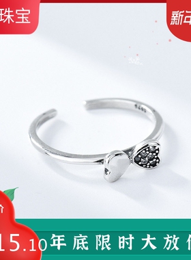 纯银日韩风百搭复古做旧镶钻戒指