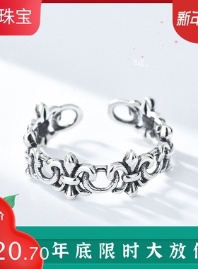 欧美风十字架复古做旧镂空戒指