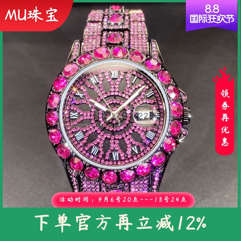 新款欧美时尚高品质满钻男士手表 商务潮流嘻哈风个性全水钻手表