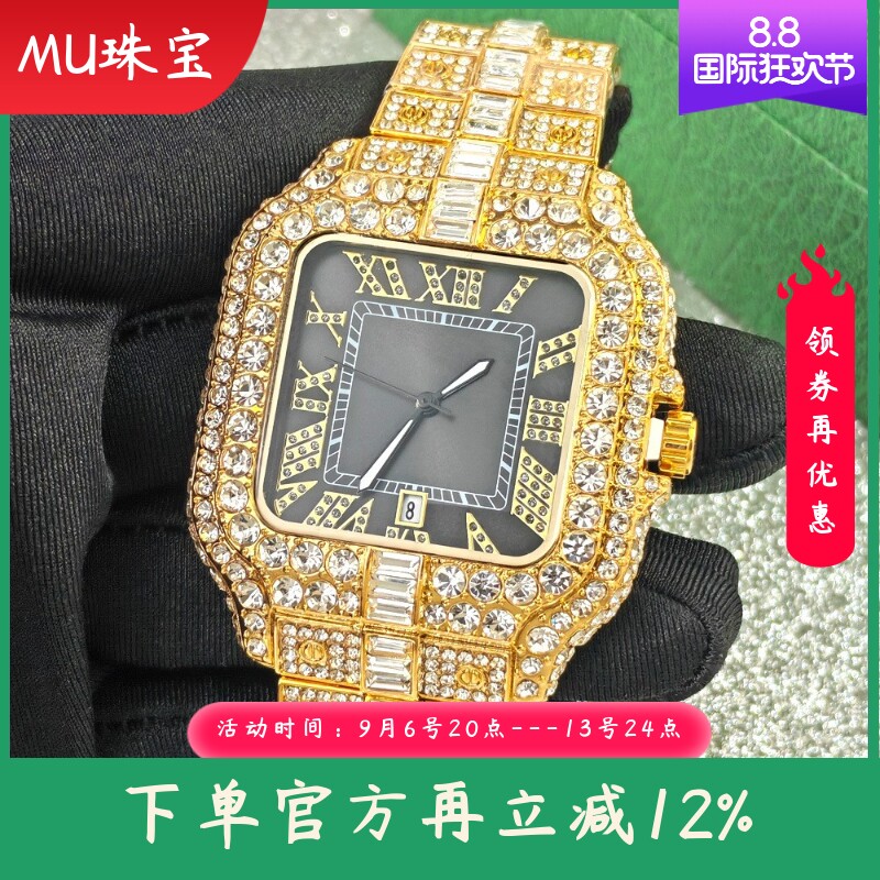 新款豪华手表镶钻手表QuartzWatch满钻罗马系列石英手表男表