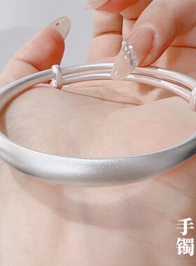 新款古法宽面足银9999纯银手镯女实心推拉镯子传承礼物送女友
