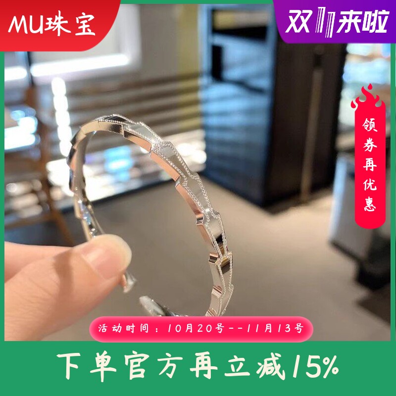 s9999纯银手镯女款CNC蛇形开口手环小众设计时尚菱形几何七彩手饰