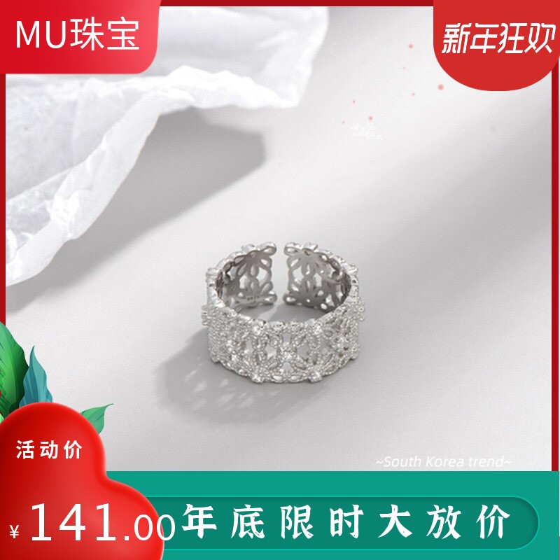 新款S925纯银森系文雅镶钻双层向阳花戒指女闪亮精致时尚指环现货