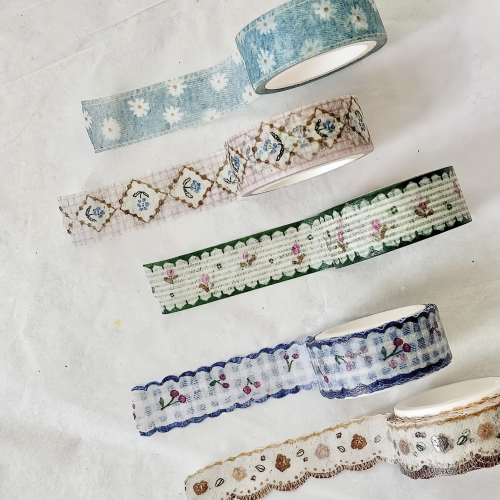 浮光分装 台湾Pion 基础盐系/轻复古 小花格纹手帐拉条胶带